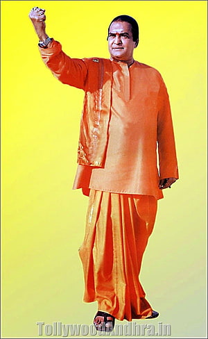 Nandamuri Balakrishna in Traditional Orange Kurta and Dhoti with Raised Fist HD phone wallpaper