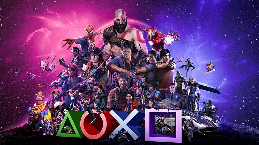 PlayStation 30th Anniversary Celebration Featuring Iconic Video Game Characters and Symbols HD wallpaper