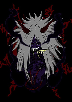 Shiki Fuujin Demon Form Anime Character with White Hair and Dark Aura HD phone wallpaper