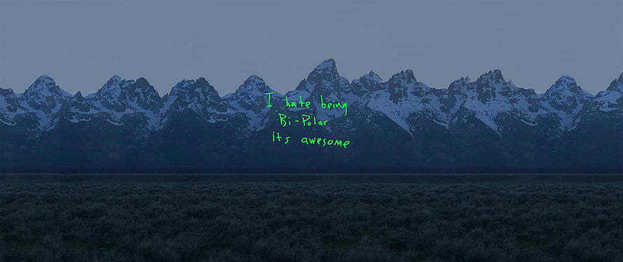 Snowy Mountain Range at Dusk with Green Text Overlay HD wallpaper