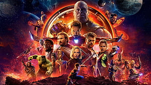 Avengers Endgame Ensemble Cast Poster Featuring Thanos and the Infinity Gauntlet HD wallpaper