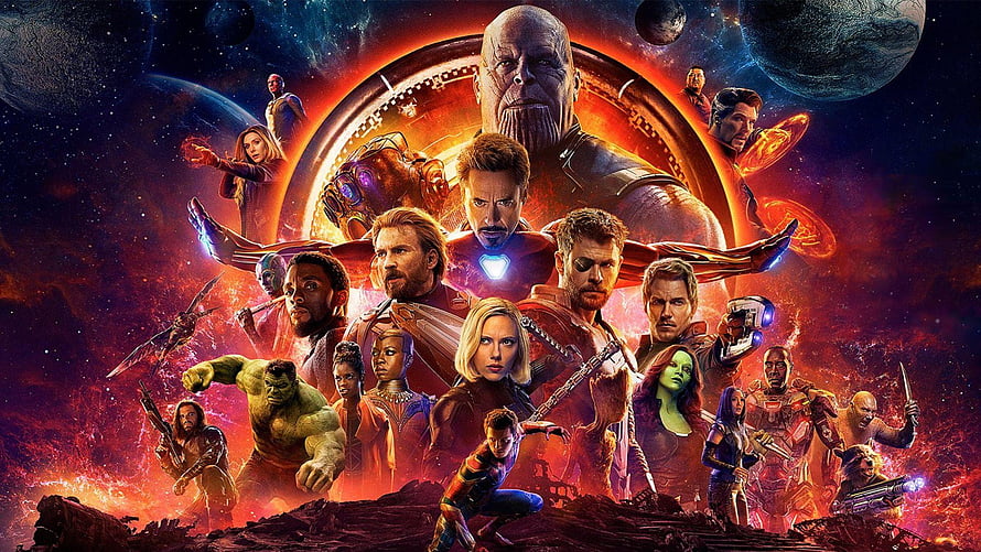 Avengers Endgame Ensemble Cast Poster Featuring Thanos and the Infinity Gauntlet HD wallpaper