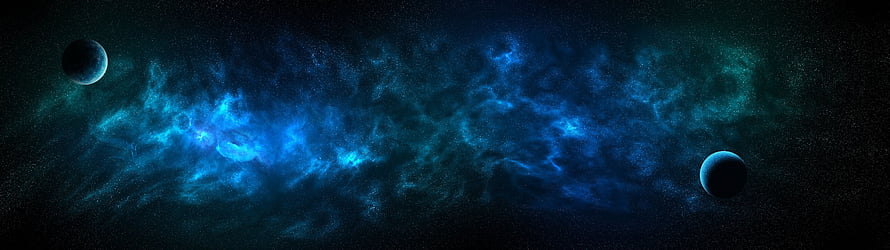 Mystical Blue Nebula And Crescent Planets In Deep Space HD wallpaper