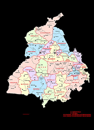 Detailed Political Map of Punjab State India with District Boundaries and Cities HD phone wallpaper