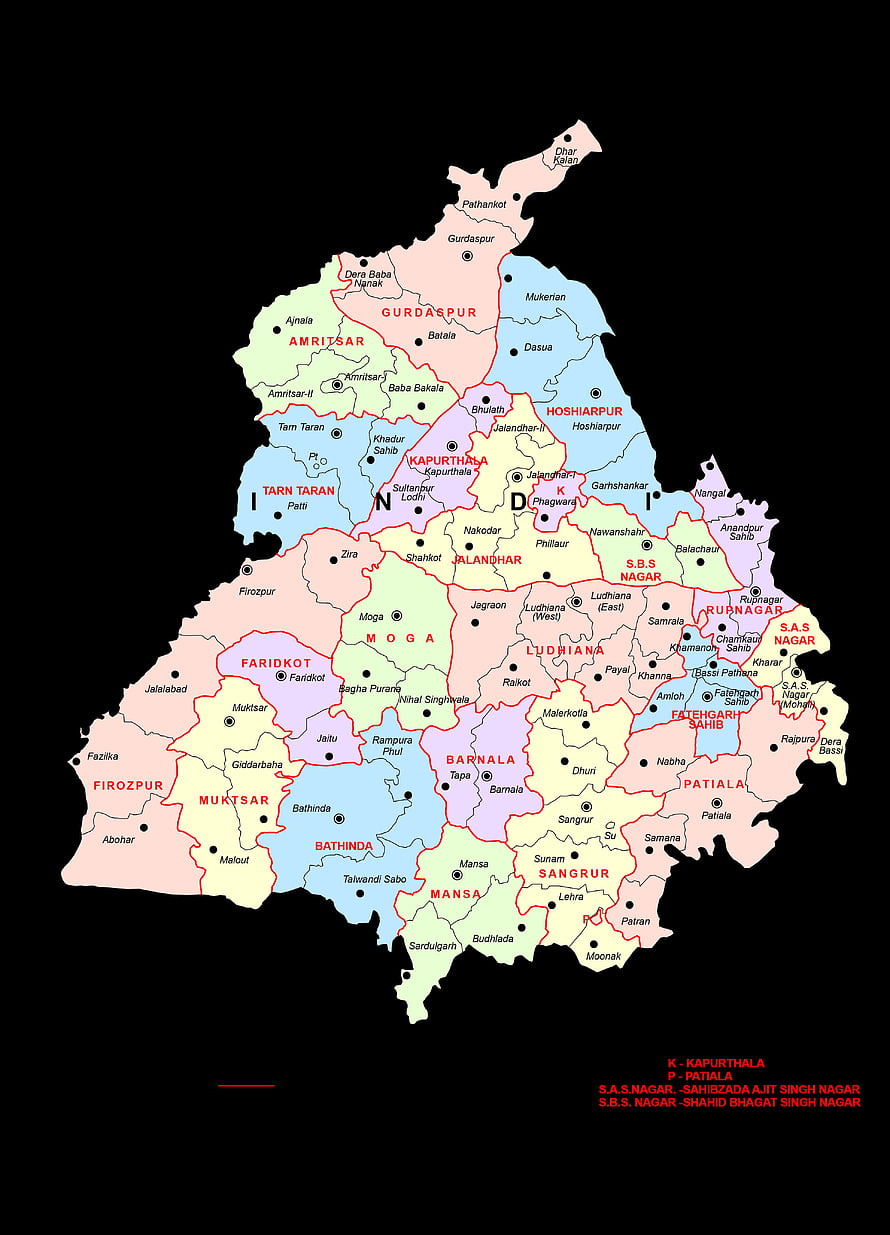 Detailed Political Map of Punjab State India with District Boundaries and Cities HD phone wallpaper
