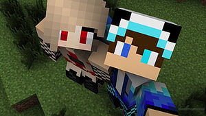 Minecraft Steve and Custom Blonde Character Skin in Grass Block World HD wallpaper