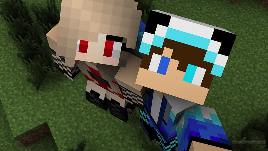 Minecraft Steve and Custom Blonde Character Skin in Grass Block World HD wallpaper