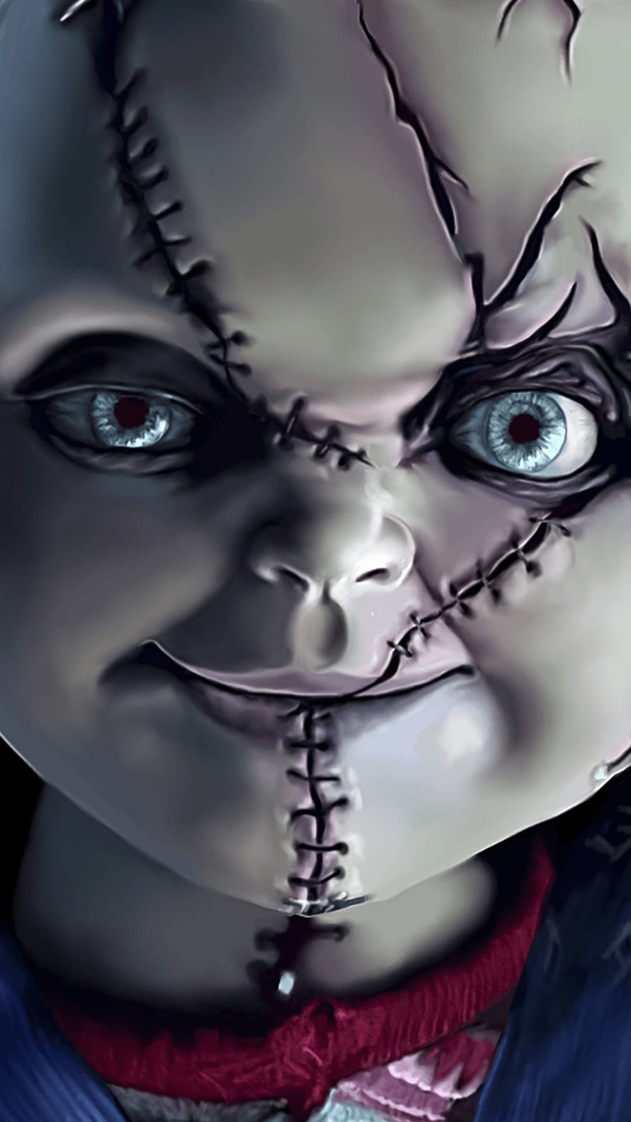 Chucky Horror Doll Close-Up Portrait With Stitched Face And Creepy Smile HD phone wallpaper