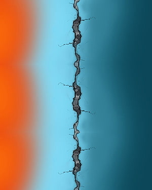 Abstract Vertical Crack Dividing Orange and Blue Gradient Background HD phone wallpaper