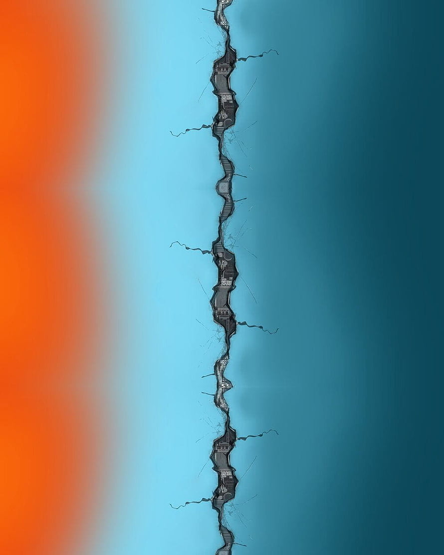 Abstract Vertical Crack Dividing Orange and Blue Gradient Background HD phone wallpaper