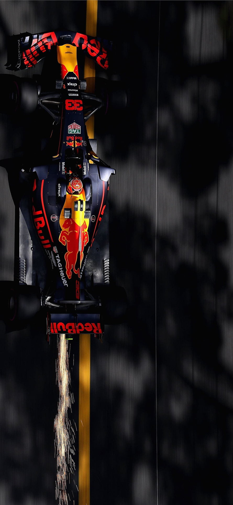 Max Verstappen Red Bull Racing Formula 1 Car Night Race Sparks HD phone wallpaper