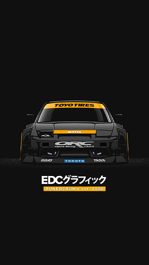 Black Nissan Skyline GT-R R32 Drift Car Illustration With Yellow Racing Livery HD phone wallpaper