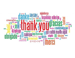 Multilingual Thank You Word Cloud Graphic in Vibrant Colors HD wallpaper