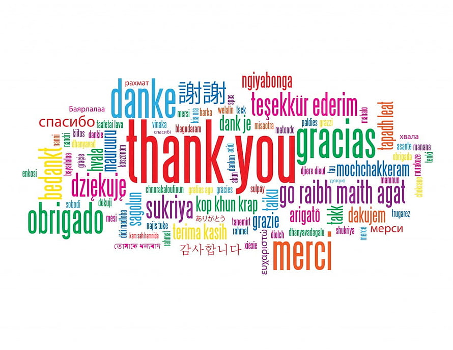 Multilingual Thank You Word Cloud Graphic in Vibrant Colors HD wallpaper