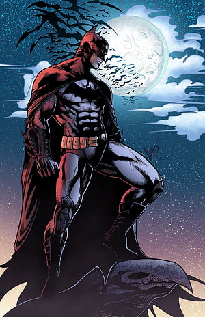 Batman standing on a rooftop under a full moon with bats flying in the night sky, New BATMAN Film Coming 2021 With Younger Dark Knight, batman dc universe comic HD phone wallpaper