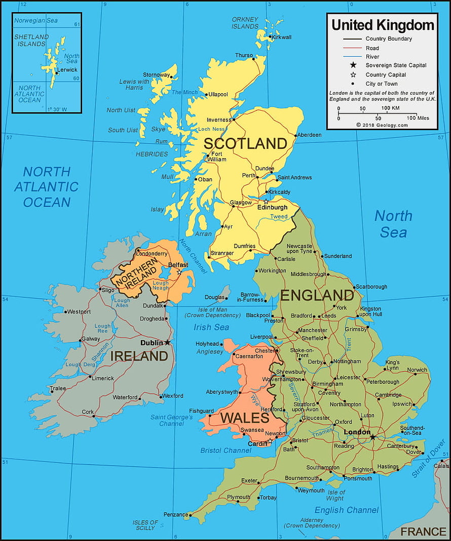 Detailed Political Map of the United Kingdom Showing England, Scotland, Wales, and Northern Ireland HD phone wallpaper