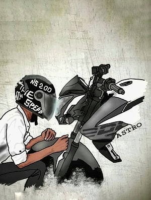 NS200 Astro Motorcycle Digital Illustration with Rider in Helmet HD phone wallpaper