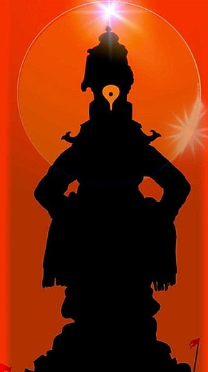 Silhouette of Vitthal Deity with Om Symbol Against Vibrant Orange Background HD phone wallpaper