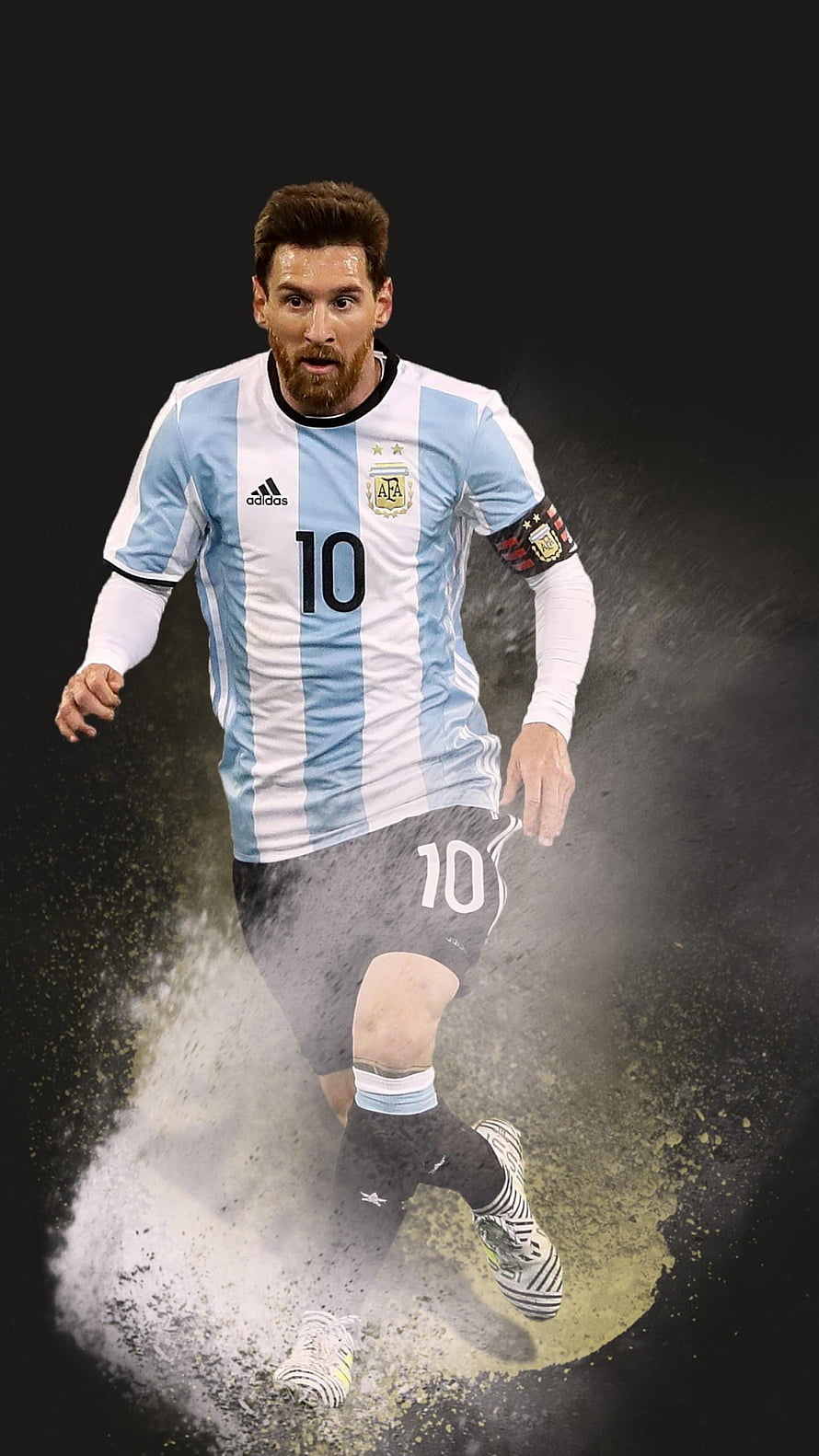 Lionel Messi in Argentina National Team Kit Running Through Dust HD phone wallpaper