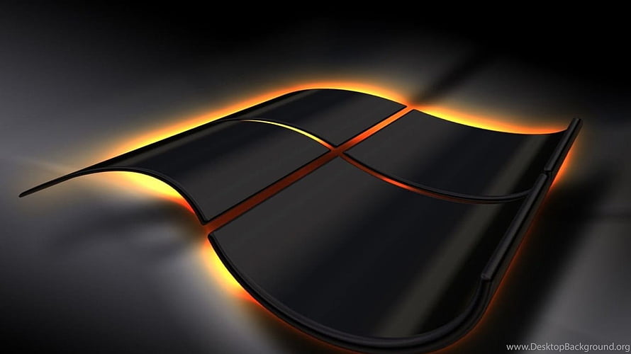 Windows 10 Black Flag Logo with Orange Glow on Dark Background HD wallpaper