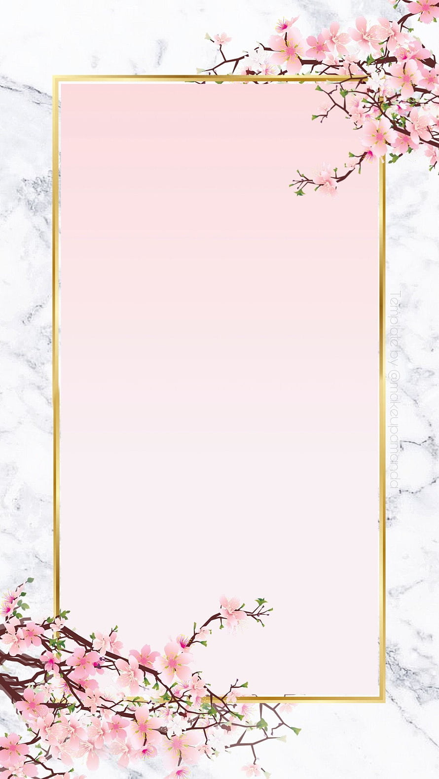 Elegant Pink Cherry Blossom Floral Frame on White Marble Background HD phone wallpaper