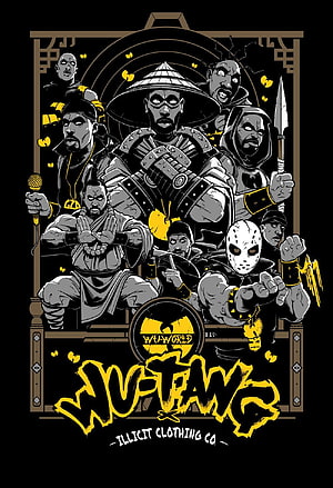 Wu-Tang Clan Wu-World Illustration Featuring Members in Kung Fu and Warrior Costumes HD phone wallpaper