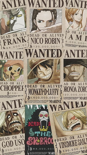 One Piece Straw Hat Pirates Wanted Posters Collection Wallpaper HD phone wallpaper