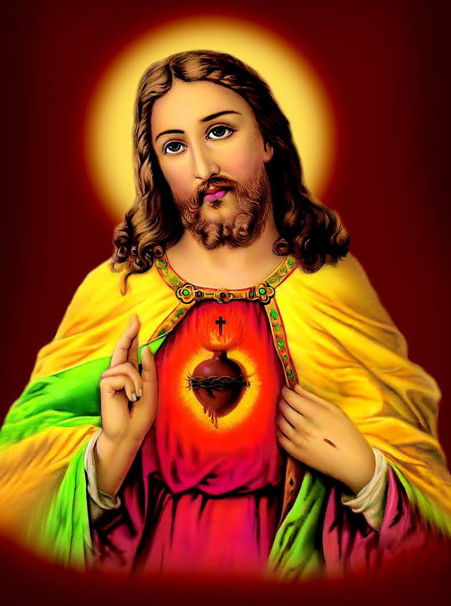 Sacred Heart of Jesus Religious Art Wallpaper HD phone wallpaper