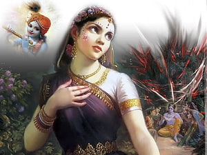 Radha Krishna Devotional Artwork Featuring Young Woman in Traditional Saree, Is Radharani Mentioned in the Bhagavatam?, radha rani HD wallpaper