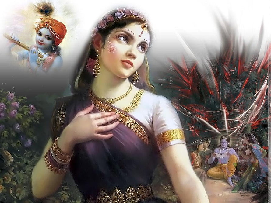 Radha Krishna Devotional Artwork Featuring Young Woman in Traditional Saree, Is Radharani Mentioned in the Bhagavatam?, radha rani HD wallpaper