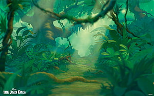 The Lion King Animated Jungle Path with Sunlight Beams and Lush Green Foliage HD wallpaper