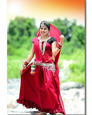 Adivasi Woman in Traditional Red Attire with Silver Jewelry and Tribal Accessories, Adivasi girl HD phone wallpaper