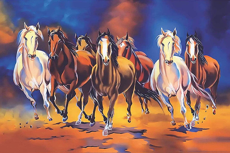 Dynamic Painting of a Herd of Galloping Horses at Sunset HD wallpaper