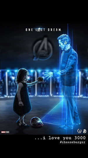 Tony Stark Hologram and Morgan Stark in Avengers Endgame Emotional Scene HD phone wallpaper
