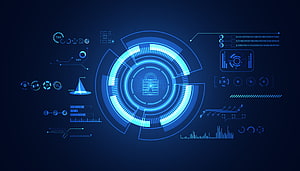 Futuristic Cyber Security HUD Interface with Digital Lock and Data Analytics Dashboard HD wallpaper