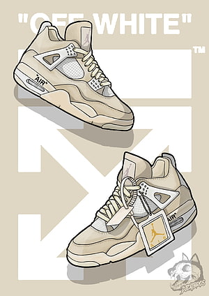 Off-White x Air Jordan 4 Retro 'White Cement' Sneaker Illustration HD phone wallpaper