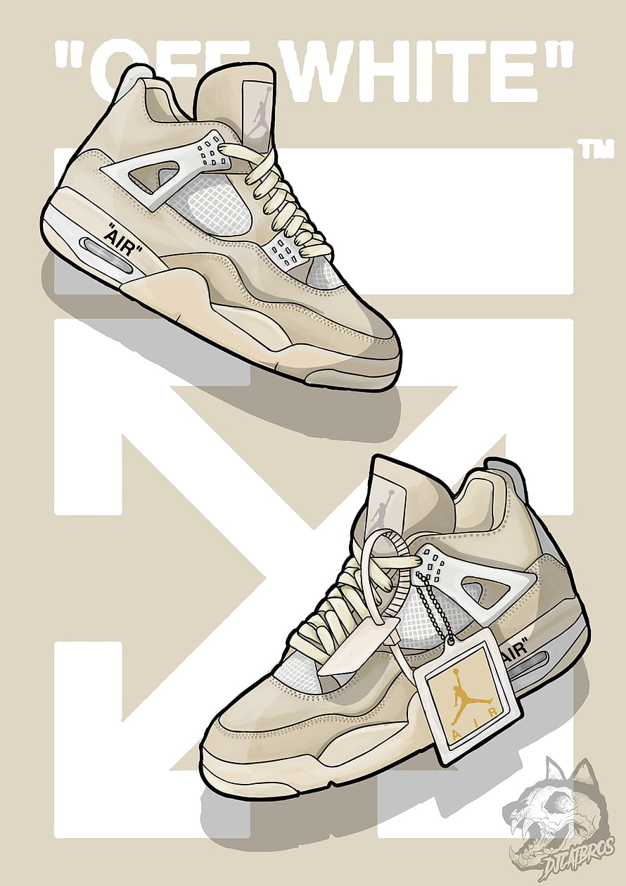 Off-White x Air Jordan 4 Retro 'White Cement' Sneaker Illustration HD phone wallpaper