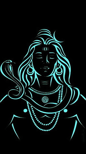 Lord Shiva Minimalist Line Art with Cobra and Third Eye on Black Background HD phone wallpaper