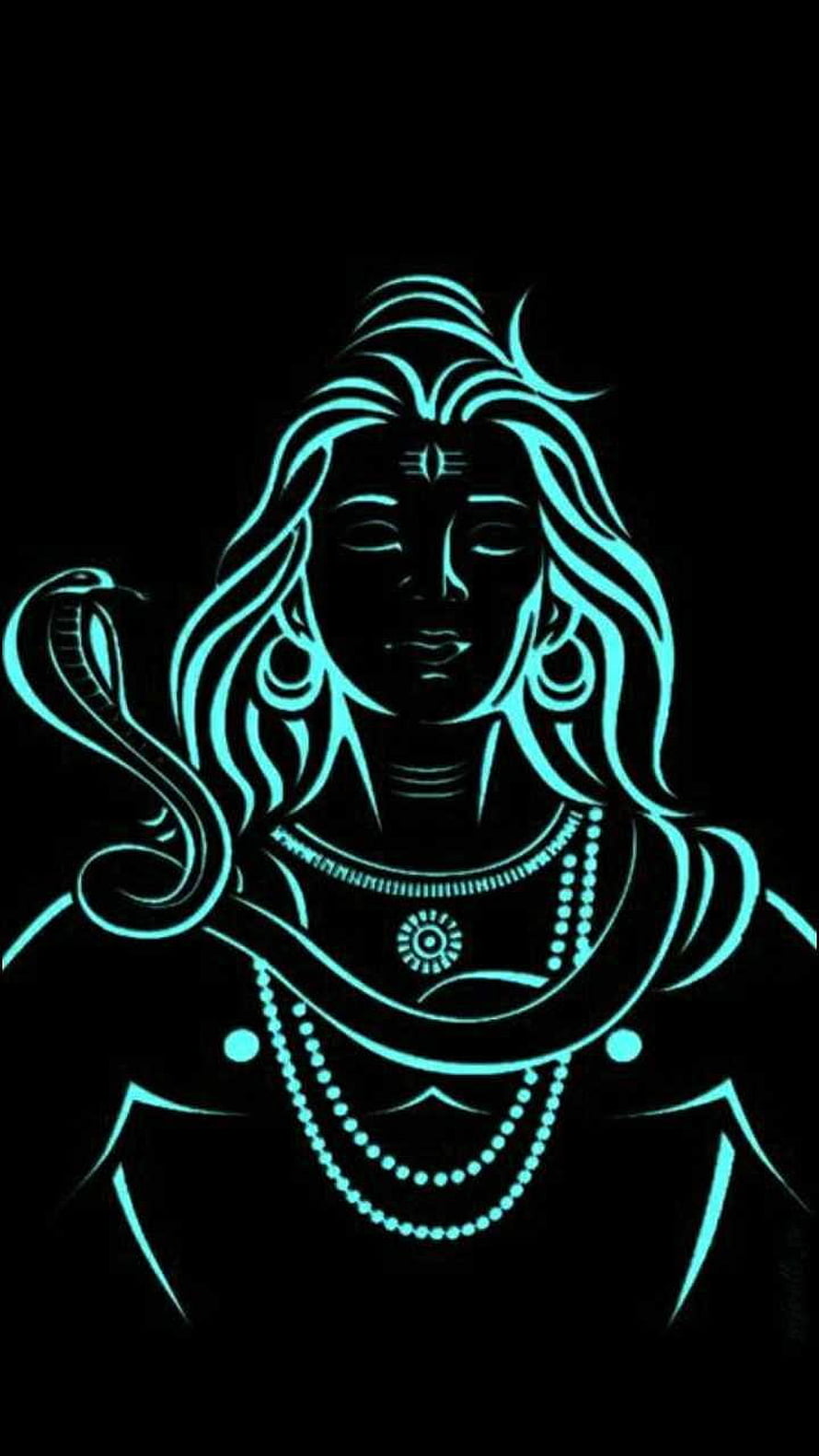 Lord Shiva Minimalist Line Art with Cobra and Third Eye on Black Background HD phone wallpaper