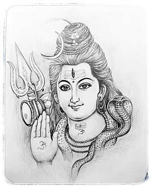 Detailed Pencil Sketch of Lord Shiva with Trishul, Crescent Moon, and Cobra HD phone wallpaper