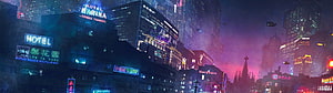 Cyberpunk Cityscape with Neon Signs and Futuristic Skyscrapers at Night HD wallpaper