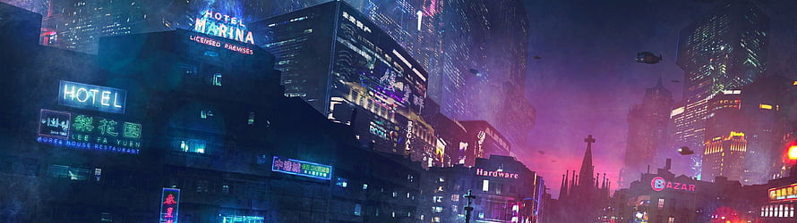 Cyberpunk Cityscape with Neon Signs and Futuristic Skyscrapers at Night HD wallpaper