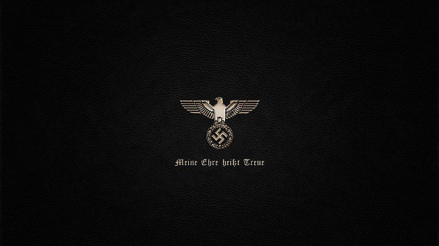 Historical German Military Emblem with Eagle and Oak Leaf Wreath on Black Leather Background, Nazi Ss on Get, #nazi HD wallpaper