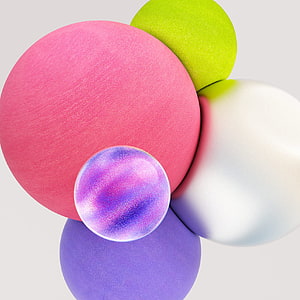 Abstract 3D Render of Colorful Overlapping Spheres with Matte and Iridescent Textures HD phone wallpaper