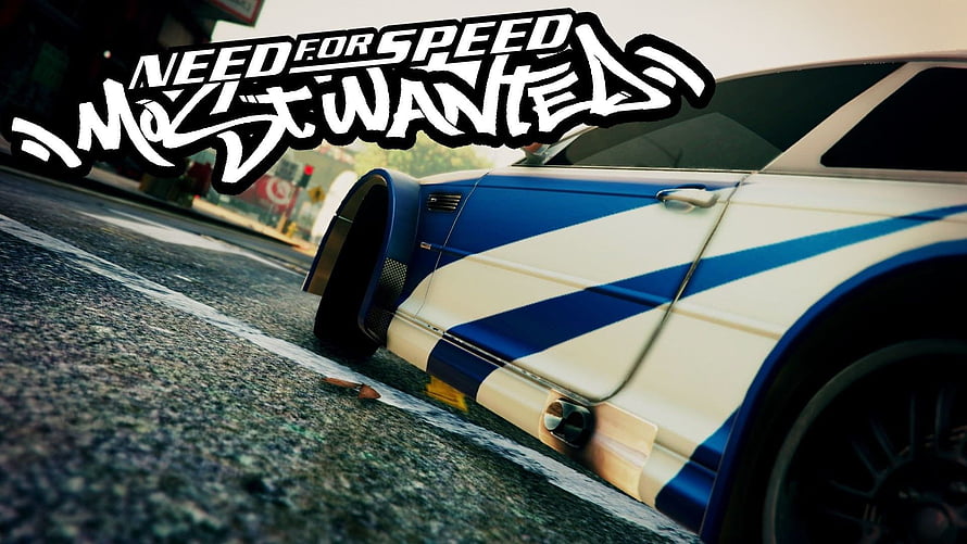Need For Speed Most Wanted Blue and White Striped Muscle Car on Wet Asphalt HD wallpaper
