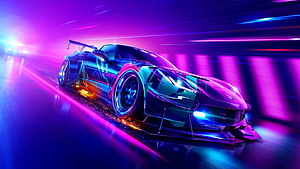 Futuristic Neon Sports Car Racing at Night with Cyberpunk Aesthetics HD wallpaper
