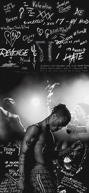 Lil Peep black and white aesthetic wallpaper with handwritten lyrics and graffiti text overlay HD phone wallpaper