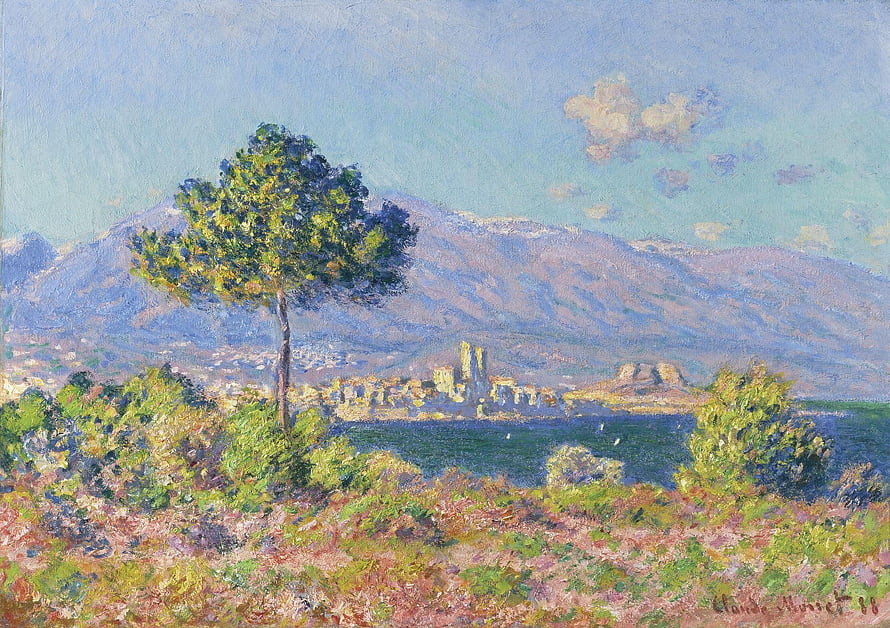Claude Monet Impressionist Landscape Painting of a Coastal Town with Mountains and Sea HD wallpaper
