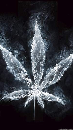 Ethereal White Smoke Cannabis Leaf Art on Dark Background HD phone wallpaper