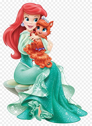 Ariel and a small red fox companion in a sparkling teal gown, Disney Princess style illustration HD phone wallpaper